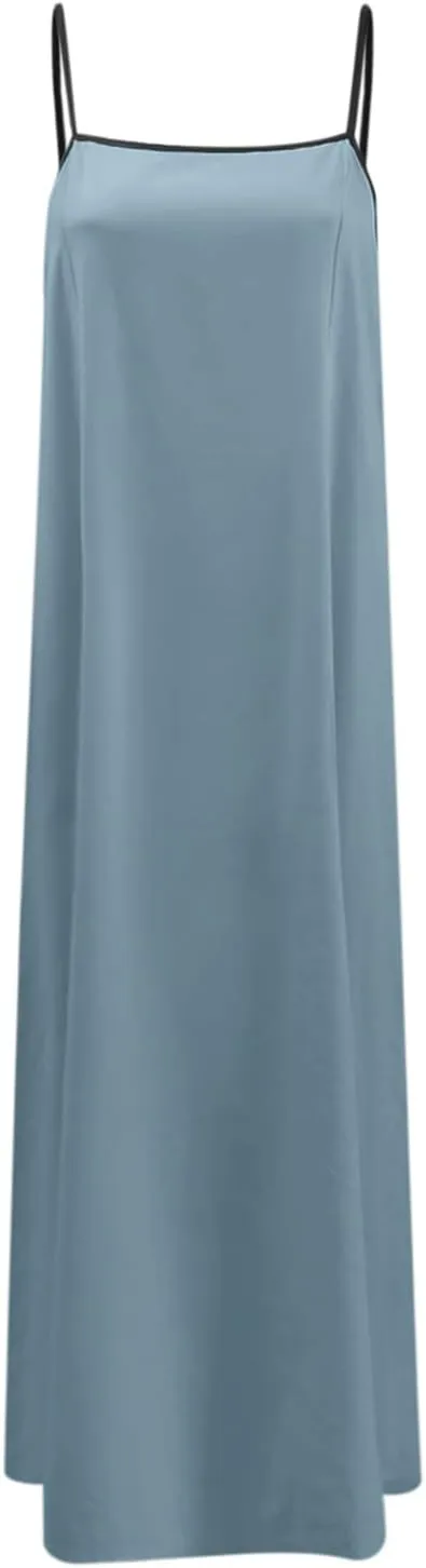 Womens Summer Linen Dress Sleeveless Spaghetti Strap Casual Maxi Dress Comfy Loose A Line Beach Vacation Sundresses
