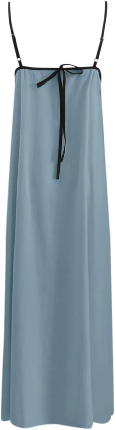 Womens Summer Linen Dress Sleeveless Spaghetti Strap Casual Maxi Dress Comfy Loose A Line Beach Vacation Sundresses
