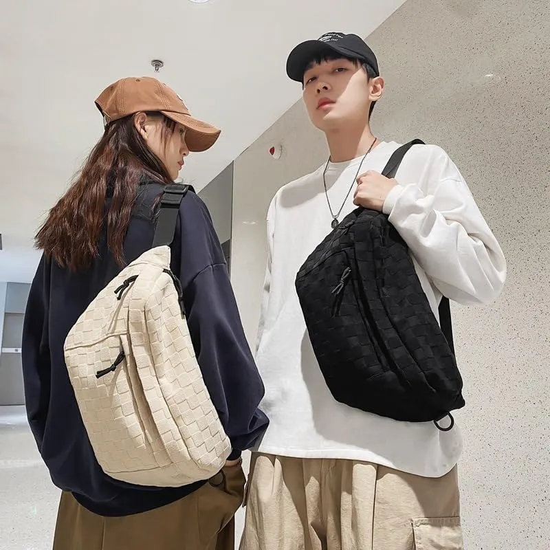Women's Summer Plaid Zipper Belt Bag, Large Capacity Shoulder Messenger Waist Bag, Fashionable for Travel, School, Casual (Black White)