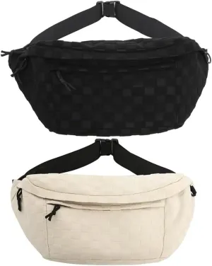 Women's Summer Plaid Zipper Belt Bag, Large Capacity Shoulder Messenger Waist Bag, Fashionable for Travel, School, Casual (Black White)