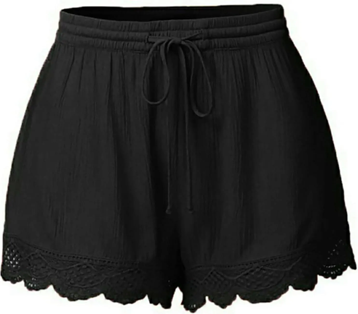 Womens Summer Shorts 2024 Plus Size Casual Lace Trim Elastic Waist Drawstring Lounge Shorts Beach Ruffle Flowy Shorts