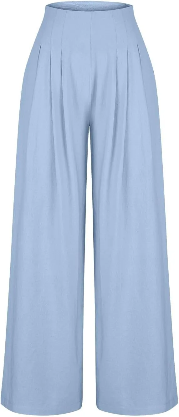 Women's Summer Wide Leg Palazzo Pants Fashion High Waistd Loose Elastic Waist Slacks Casual Going Out Flowy Trousers