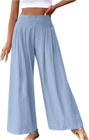 Women's Summer Wide Leg Palazzo Pants Fashion High Waistd Loose Elastic Waist Slacks Casual Going Out Flowy Trousers