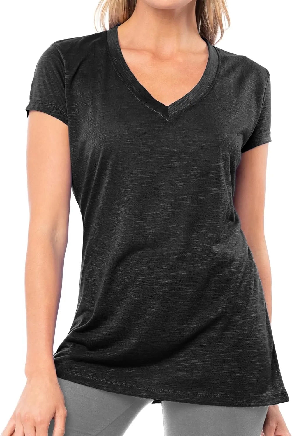Women's V Neck T Shirts | Short Sleeve Tops | Flowy Slub Burnout Fabric | Active Casual Workout |Multi Packs Colors