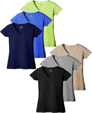 Women's V Neck T Shirts | Short Sleeve Tops | Flowy Slub Burnout Fabric | Active Casual Workout |Multi Packs Colors