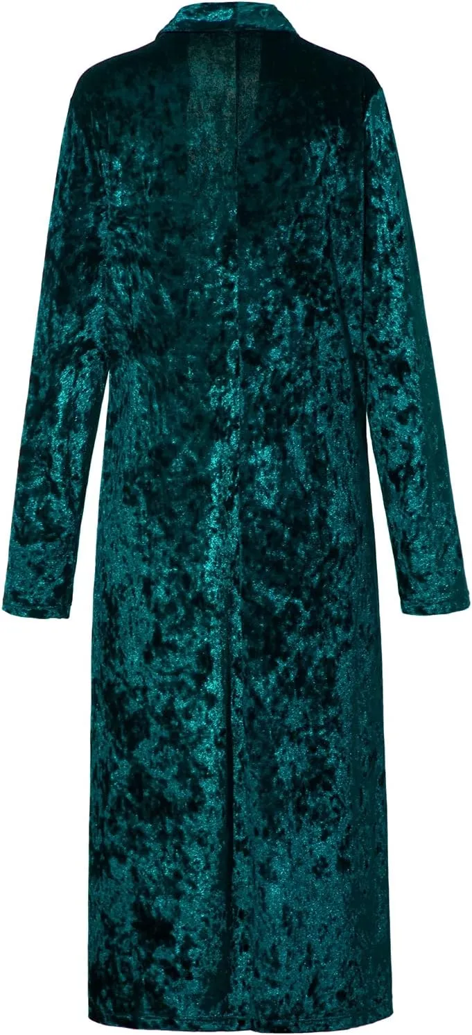 Women's Velvet Lapel Collar Open Front Long Cardigan Trench Coat