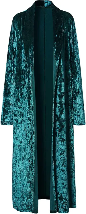 Women's Velvet Lapel Collar Open Front Long Cardigan Trench Coat