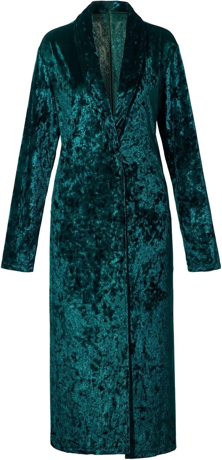 Women's Velvet Lapel Collar Open Front Long Cardigan Trench Coat