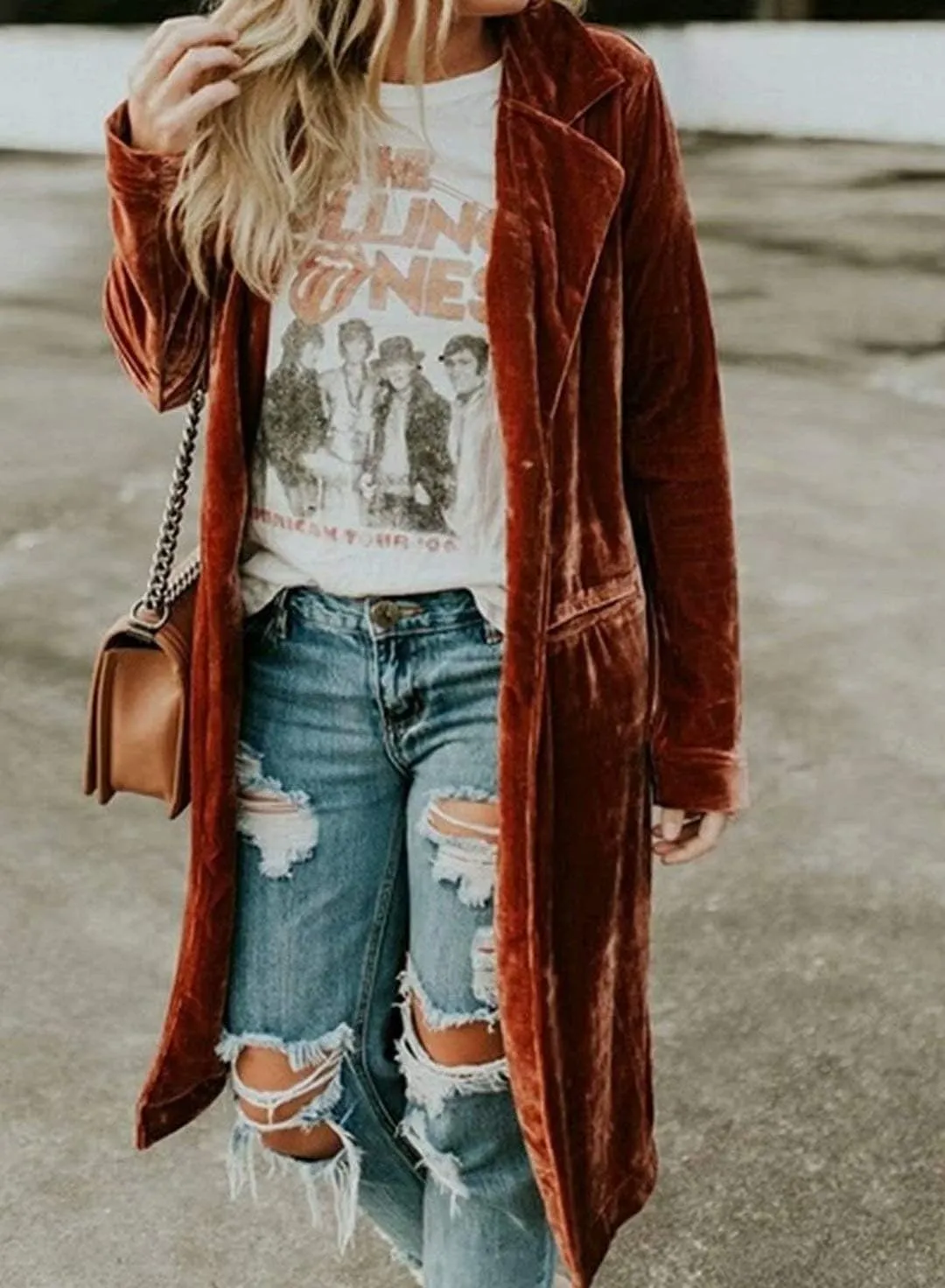 Womens Velvet Long Sleeve Pocket Casual Open Front Lapel Collar Cardigan Outwear Long Velvet Blazers Coat Casual Jackets