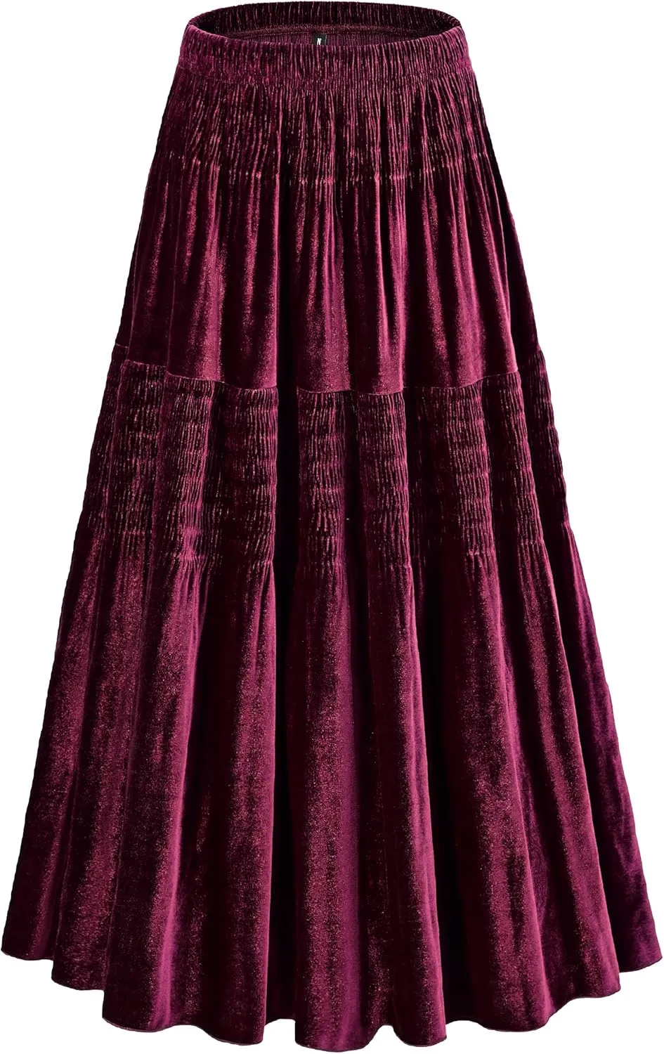 Women's Velvet Pleated Midi Skirt Elastic High Waist Fall Winter Tiered A-Line Party Long Skirts