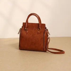 Women's vintage leather handbag, multifunctional handheld storage bag, business zipper bag, with multiple pockets