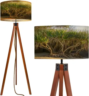 Wood Tripod Floor Lamp for Bedroom, Modern Pandanas Plant Noosa Reading Standing Lamp, Mid Century Night Light for Study Room Living Room Office