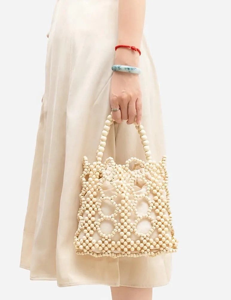 Wooden Bead Purses for Women Beaded Small Tote Purse Straw Bag Hollow-out Handbag Beach Travel 2025