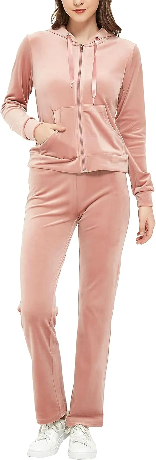 Woolicity Womens Sweatsuits Set Velour Tracksuit 2 Piece Outfits Set Zip Up Hoodies and Pants Sportswear Jogging Set