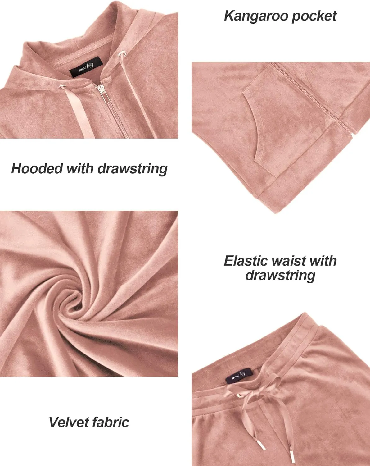 Woolicity Womens Sweatsuits Set Velour Tracksuit 2 Piece Outfits Set Zip Up Hoodies and Pants Sportswear Jogging Set