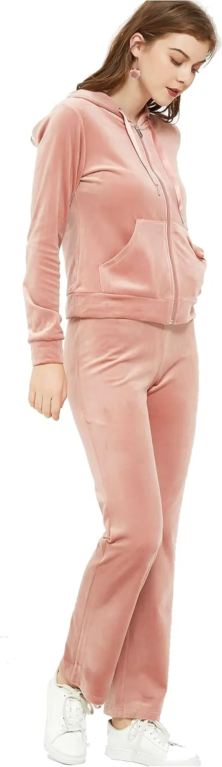 Woolicity Womens Sweatsuits Set Velour Tracksuit 2 Piece Outfits Set Zip Up Hoodies and Pants Sportswear Jogging Set