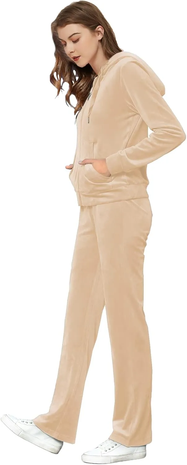 Woolicity Womens Sweatsuits Set Velour Tracksuit 2 Piece Outfits Set Zip Up Hoodies and Pants Sportswear Jogging Set