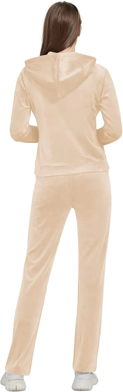 Woolicity Womens Sweatsuits Set Velour Tracksuit 2 Piece Outfits Set Zip Up Hoodies and Pants Sportswear Jogging Set