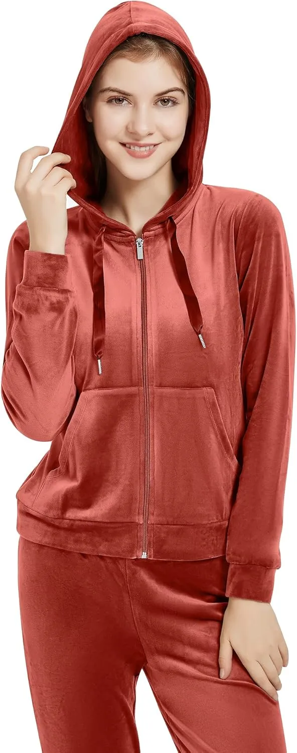 Woolicity Womens Sweatsuits Set Velour Tracksuit 2 Piece Outfits Set Zip Up Hoodies and Pants Sportswear Jogging Set
