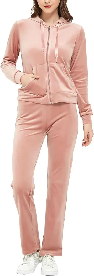 Woolicity Womens Sweatsuits Set Velour Tracksuit 2 Piece Outfits Set Zip Up Hoodies and Pants Sportswear Jogging Set