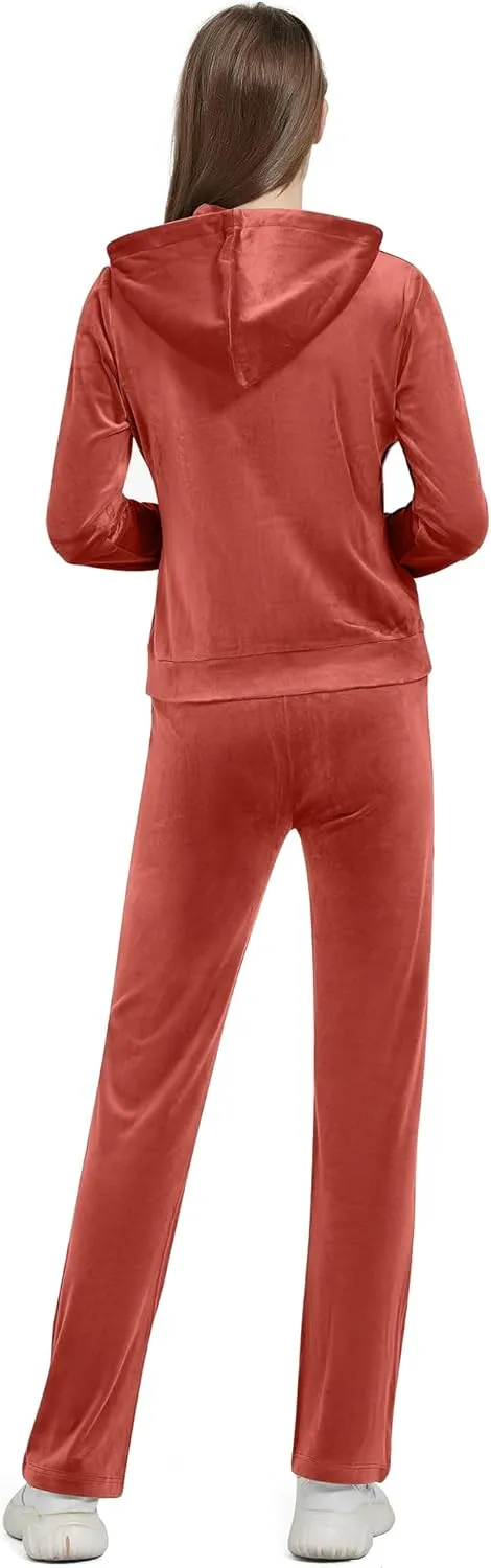 Woolicity Womens Sweatsuits Set Velour Tracksuit 2 Piece Outfits Set Zip Up Hoodies and Pants Sportswear Jogging Set