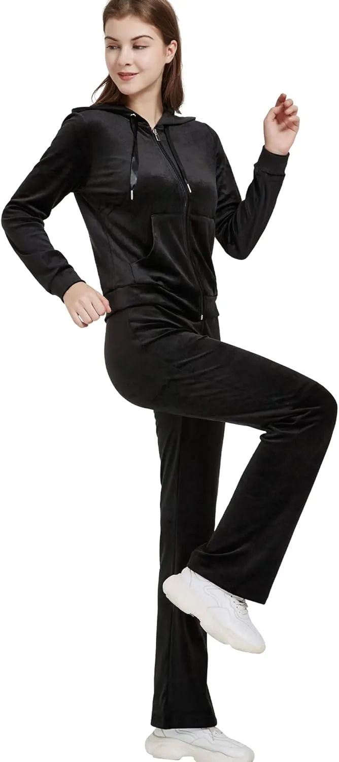 Woolicity Womens Sweatsuits Set Velour Tracksuit 2 Piece Outfits Set Zip Up Hoodies and Pants Sportswear Jogging Set