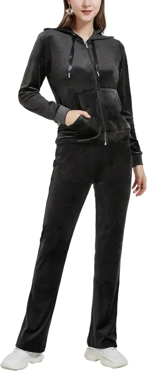 Woolicity Womens Sweatsuits Set Velour Tracksuit 2 Piece Outfits Set Zip Up Hoodies and Pants Sportswear Jogging Set