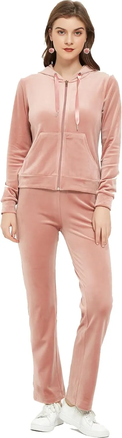 Woolicity Womens Sweatsuits Set Velour Tracksuit 2 Piece Outfits Set Zip Up Hoodies and Pants Sportswear Jogging Set