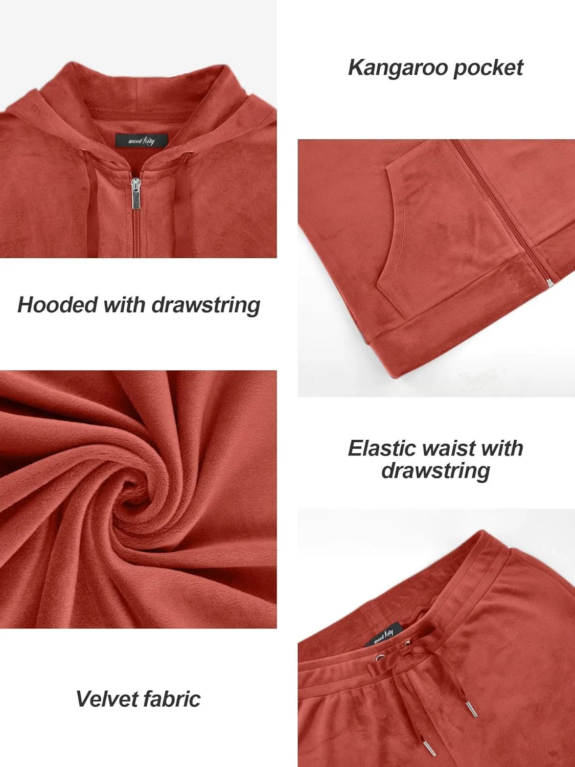 Woolicity Womens Sweatsuits Set Velour Tracksuit 2 Piece Outfits Set Zip Up Hoodies and Pants Sportswear Jogging Set
