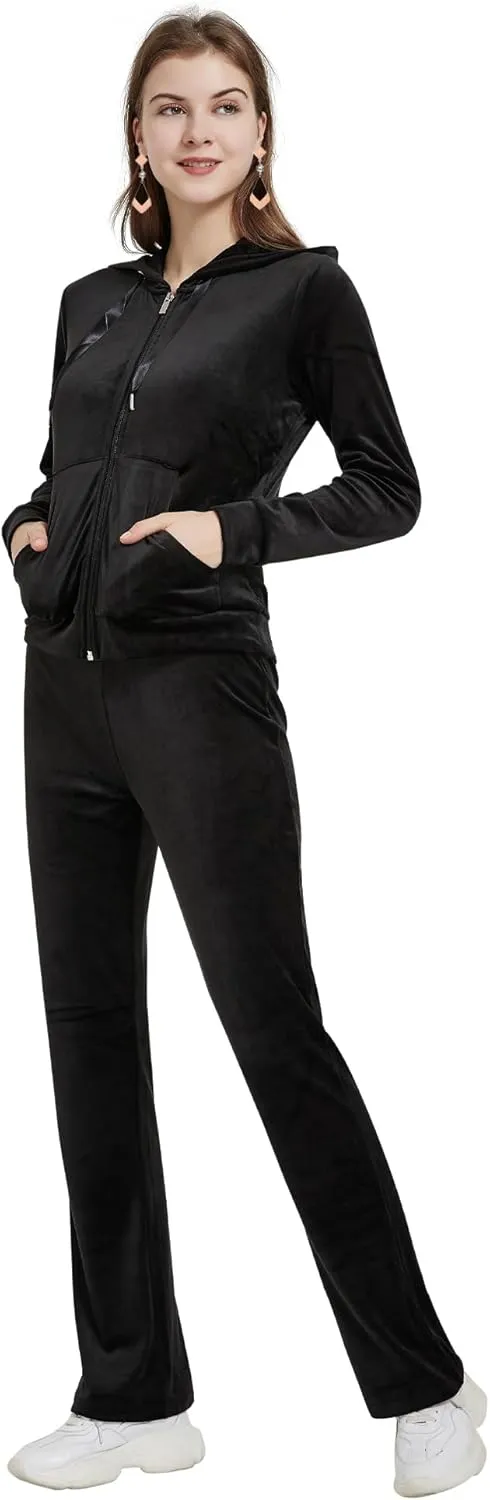 Woolicity Womens Sweatsuits Set Velour Tracksuit 2 Piece Outfits Set Zip Up Hoodies and Pants Sportswear Jogging Set