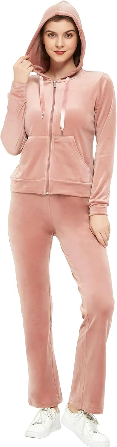 Woolicity Womens Sweatsuits Set Velour Tracksuit 2 Piece Outfits Set Zip Up Hoodies and Pants Sportswear Jogging Set