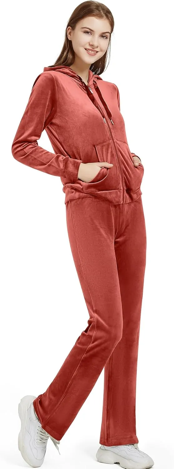 Woolicity Womens Sweatsuits Set Velour Tracksuit 2 Piece Outfits Set Zip Up Hoodies and Pants Sportswear Jogging Set