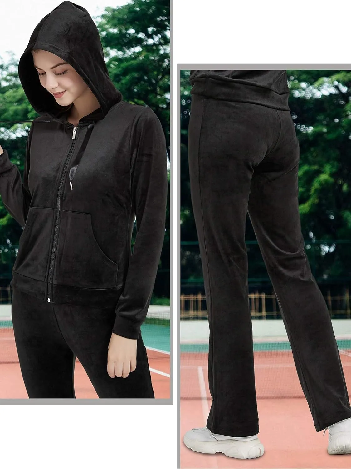 Woolicity Womens Sweatsuits Set Velour Tracksuit 2 Piece Outfits Set Zip Up Hoodies and Pants Sportswear Jogging Set