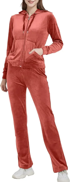 Woolicity Womens Sweatsuits Set Velour Tracksuit 2 Piece Outfits Set Zip Up Hoodies and Pants Sportswear Jogging Set