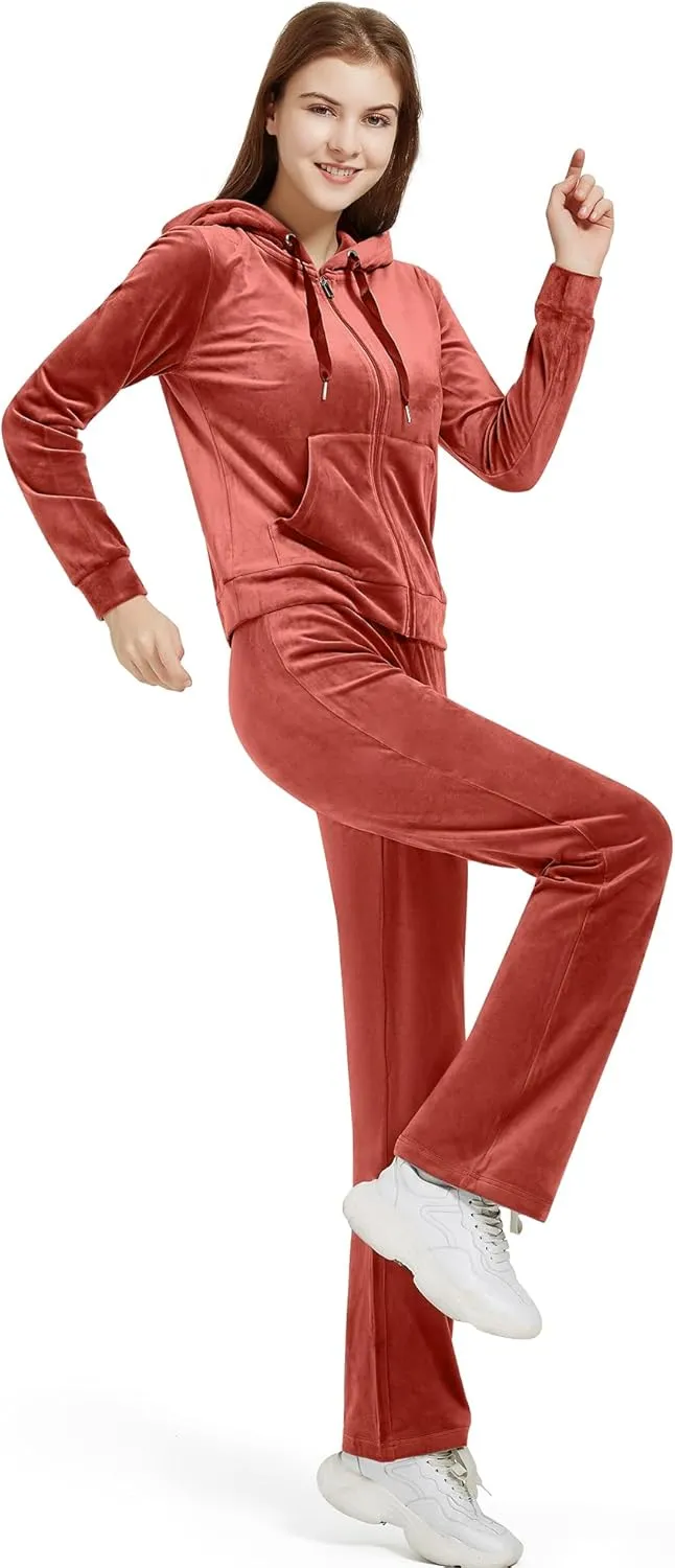 Woolicity Womens Sweatsuits Set Velour Tracksuit 2 Piece Outfits Set Zip Up Hoodies and Pants Sportswear Jogging Set