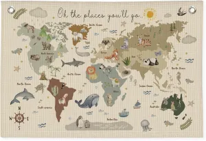 World Map Bannr for Kids, World Maps for Wall, World Map Cute Animal Educational Tapestry Wall Hanging Banner Flag Decor for Kids Room Classroom 20x30