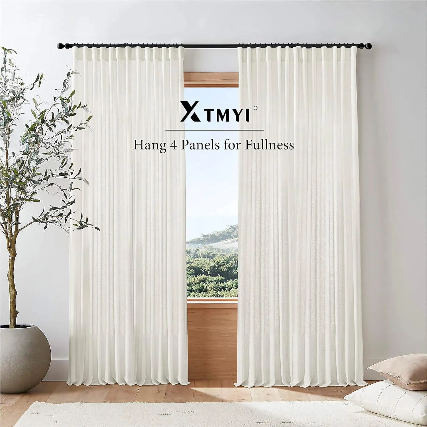XTMYI 105 Inch Curtains 2 Panels Set Custom Length Back Tab Linen Window Sheer Curtain Drapes for Living Room Bedroom,50x105 in Long,Cream(Ivory/Off White)