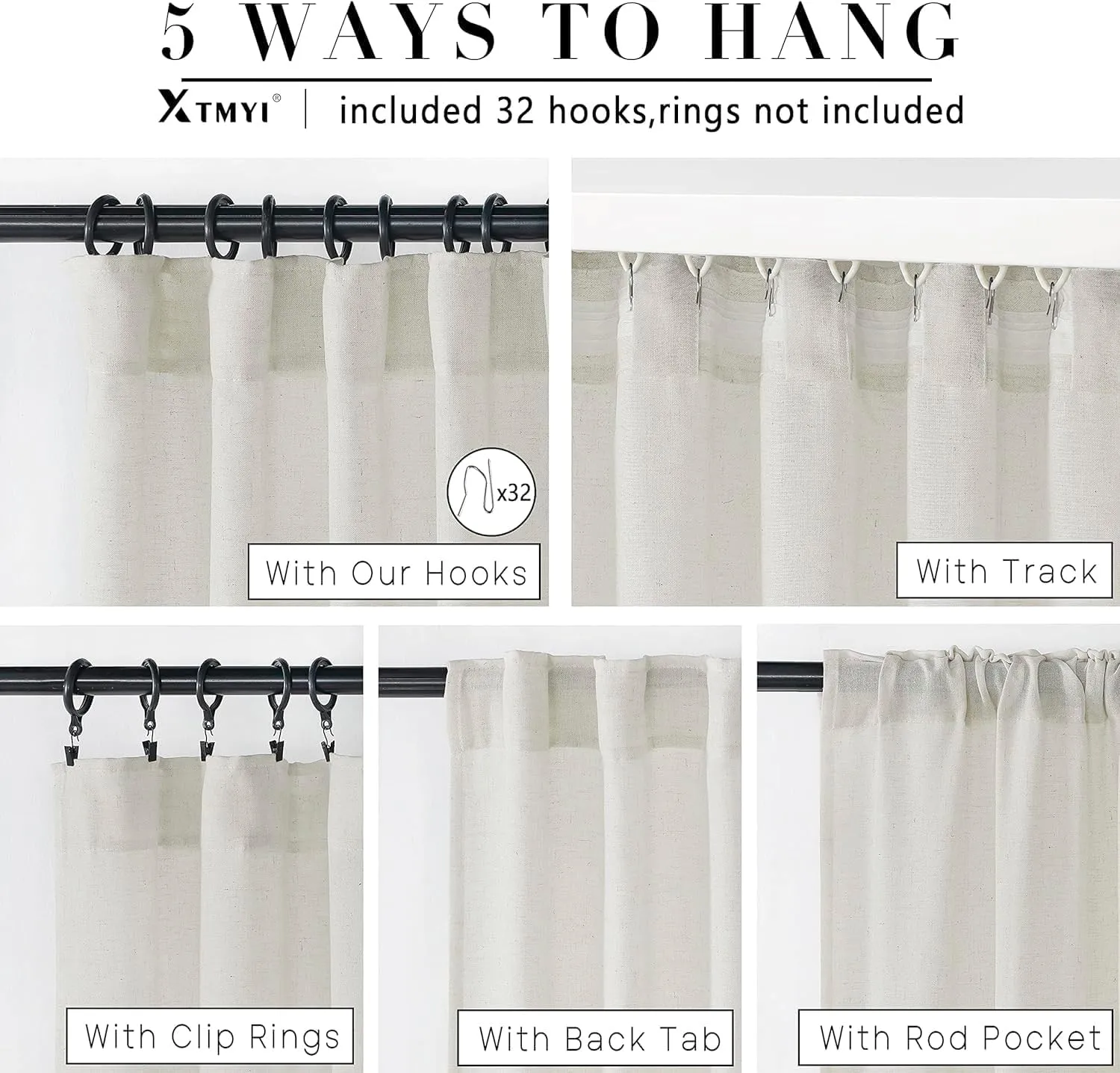 XTMYI 105 Inch Curtains 2 Panels Set Custom Length Back Tab Linen Window Sheer Curtain Drapes for Living Room Bedroom,50x105 in Long,Cream(Ivory/Off White)