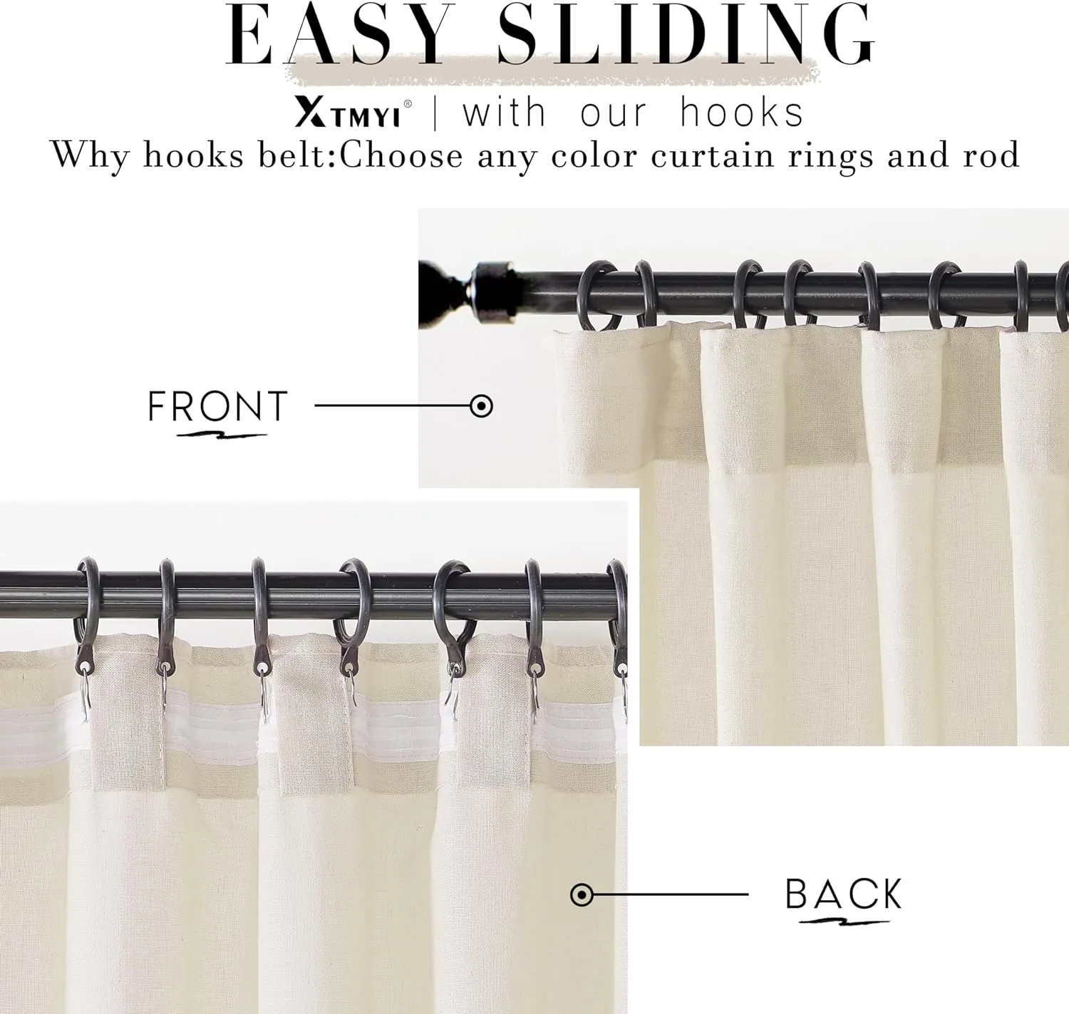 XTMYI Country Curtains for Living Room,96 Inches Long Beige Sheer Linen Shabby Chic Curtains for Bedroom