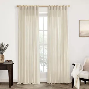 XTMYI Country Curtains for Living Room,96 Inches Long Beige Sheer Linen Shabby Chic Curtains for Bedroom