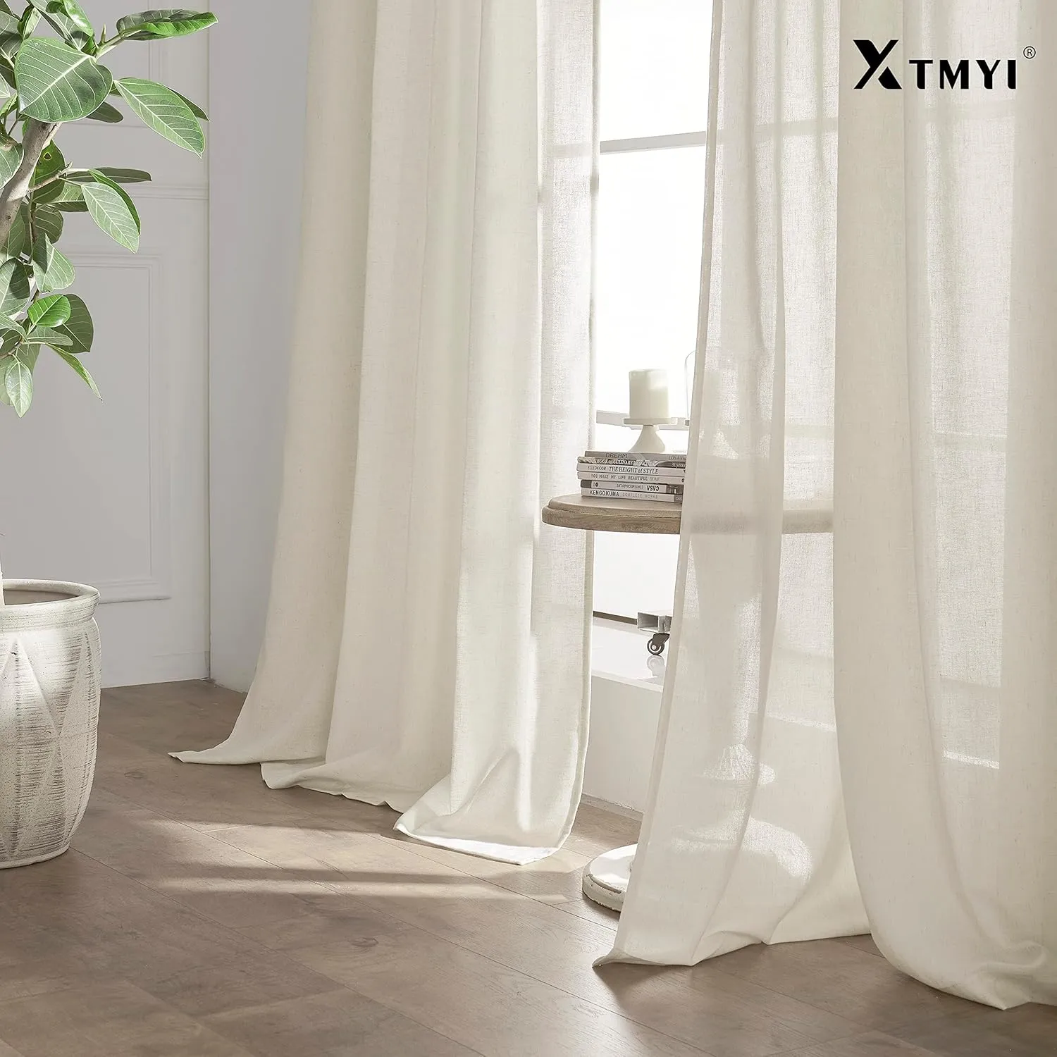 XTMYI Linen Cotton Farmhouse Curtains for Living Room Bedroom 84 Inches Long Two Sheer Hook Belt Pleated Back Tab Birch Off White Ivory Neutral Boho Sour Cream Curtain Drapes 84 Length 2 Panels Set