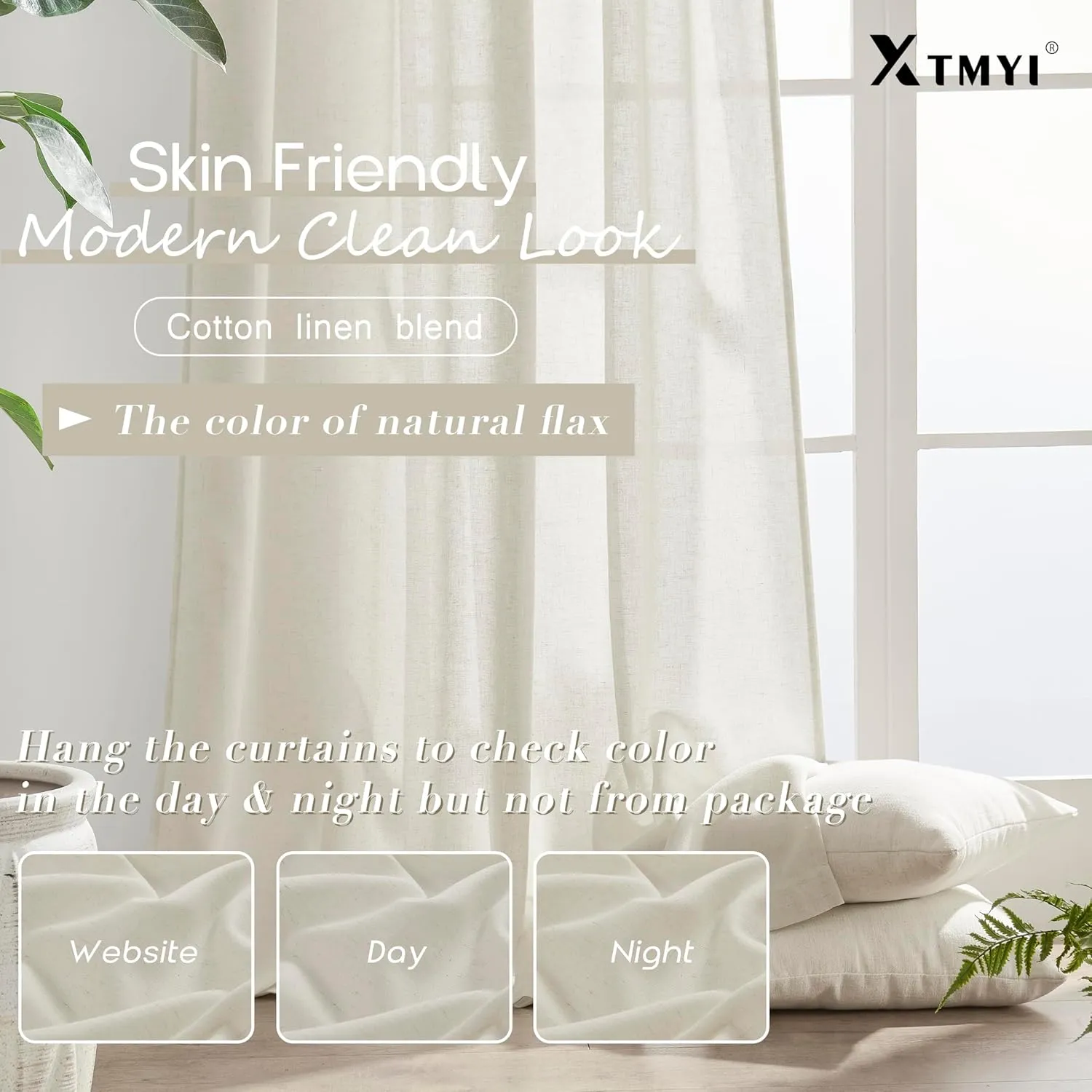 XTMYI Linen Cotton Farmhouse Curtains for Living Room Bedroom 84 Inches Long Two Sheer Hook Belt Pleated Back Tab Birch Off White Ivory Neutral Boho Sour Cream Curtain Drapes 84 Length 2 Panels Set