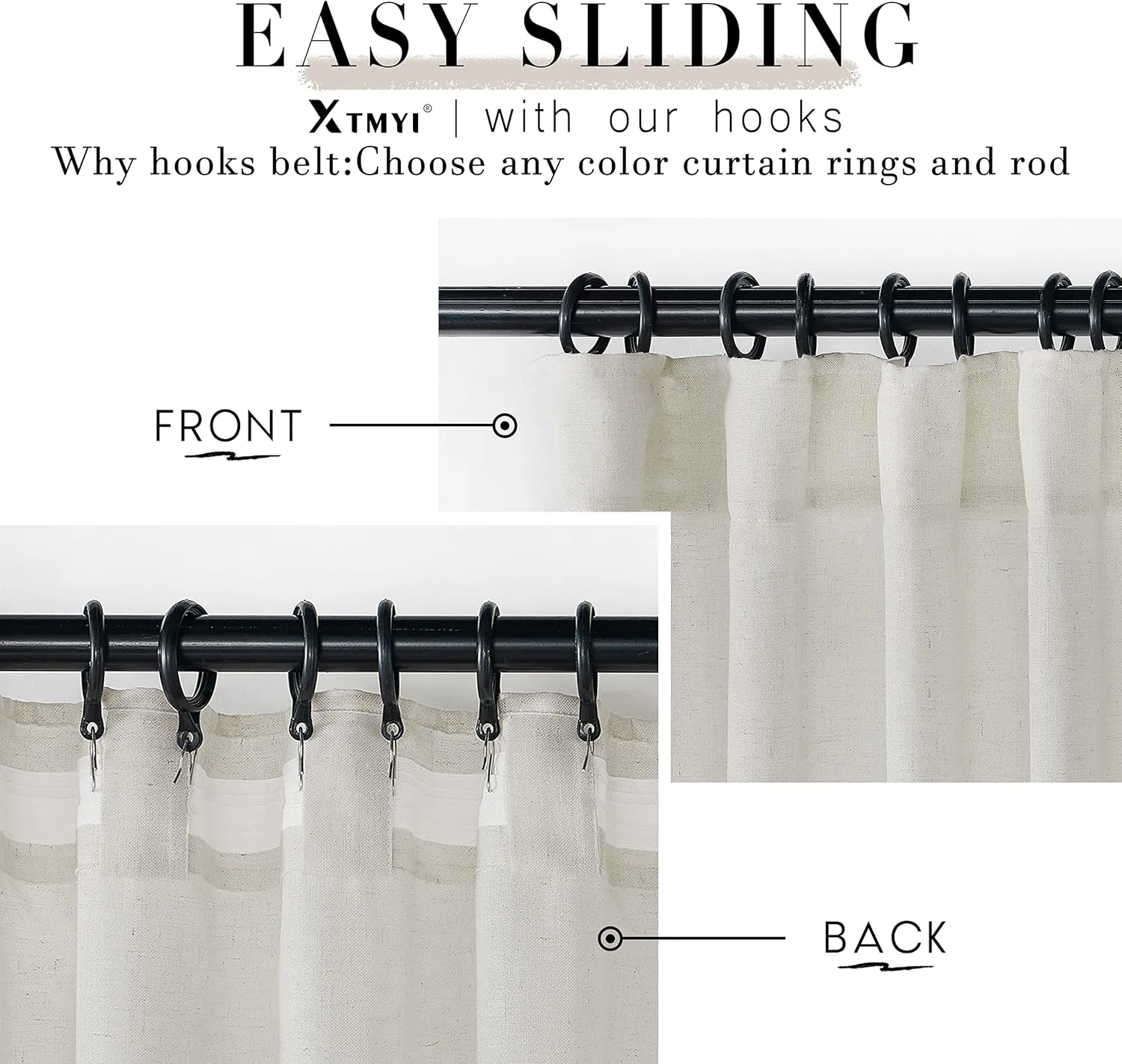 XTMYI Linen Cotton Farmhouse Curtains for Living Room Bedroom 84 Inches Long Two Sheer Hook Belt Pleated Back Tab Birch Off White Ivory Neutral Boho Sour Cream Curtain Drapes 84 Length 2 Panels Set