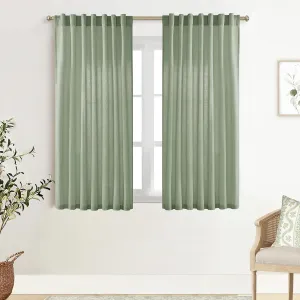 XTMYI Sage Green Back Tab/Hook Belt Linen Cotton Sheer Curtains 45 Inch Length for Bathroom Bedroom 2 Panels Set