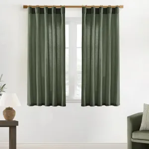 XTMYI Short Curtains for Bedroom,Pole Pocket Back Tab Linen Boho Small Curtain for Kitchen Shower Bathroom Window,54 Inch Length,Dark Olive Green