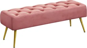 Yaheetech Modern Ottoman Bench Velvet Bench Upholstered Footrest for Living Room with Gold Metal Legs and Padded Seat Pink
