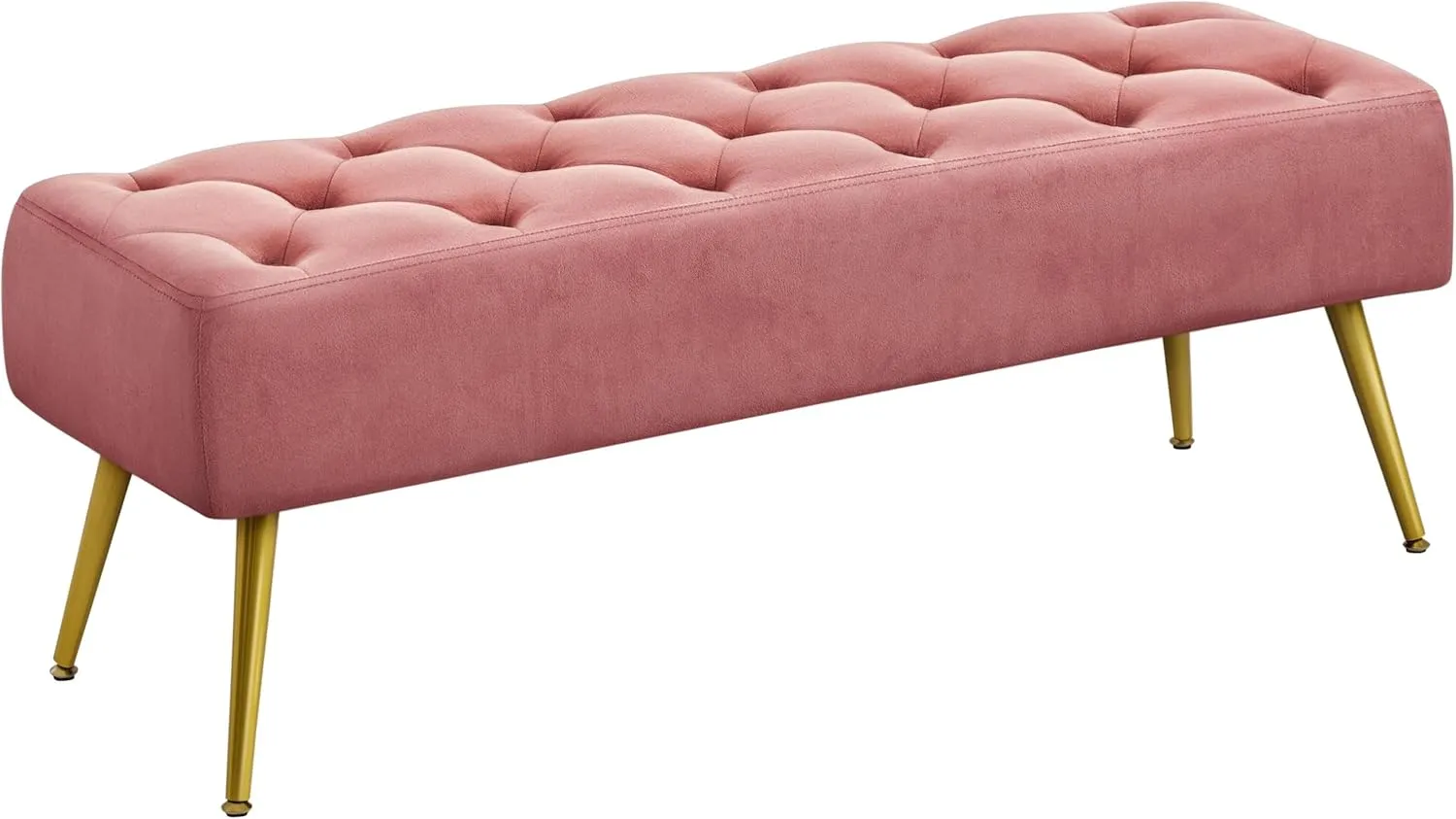 Yaheetech Modern Ottoman Bench Velvet Bench Upholstered Footrest for Living Room with Gold Metal Legs and Padded Seat Pink