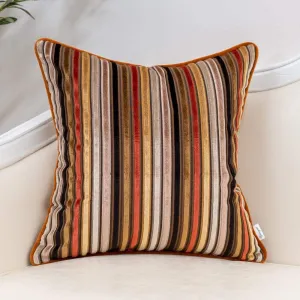 Yangest Orange Striped Throw Pillow Cover Multicolor Velvet Cushion Cover Modern Bohemian Pillowcase for Sofa Couch Bedroom Living Room Home Christmas Decoration,18x18 Inch
