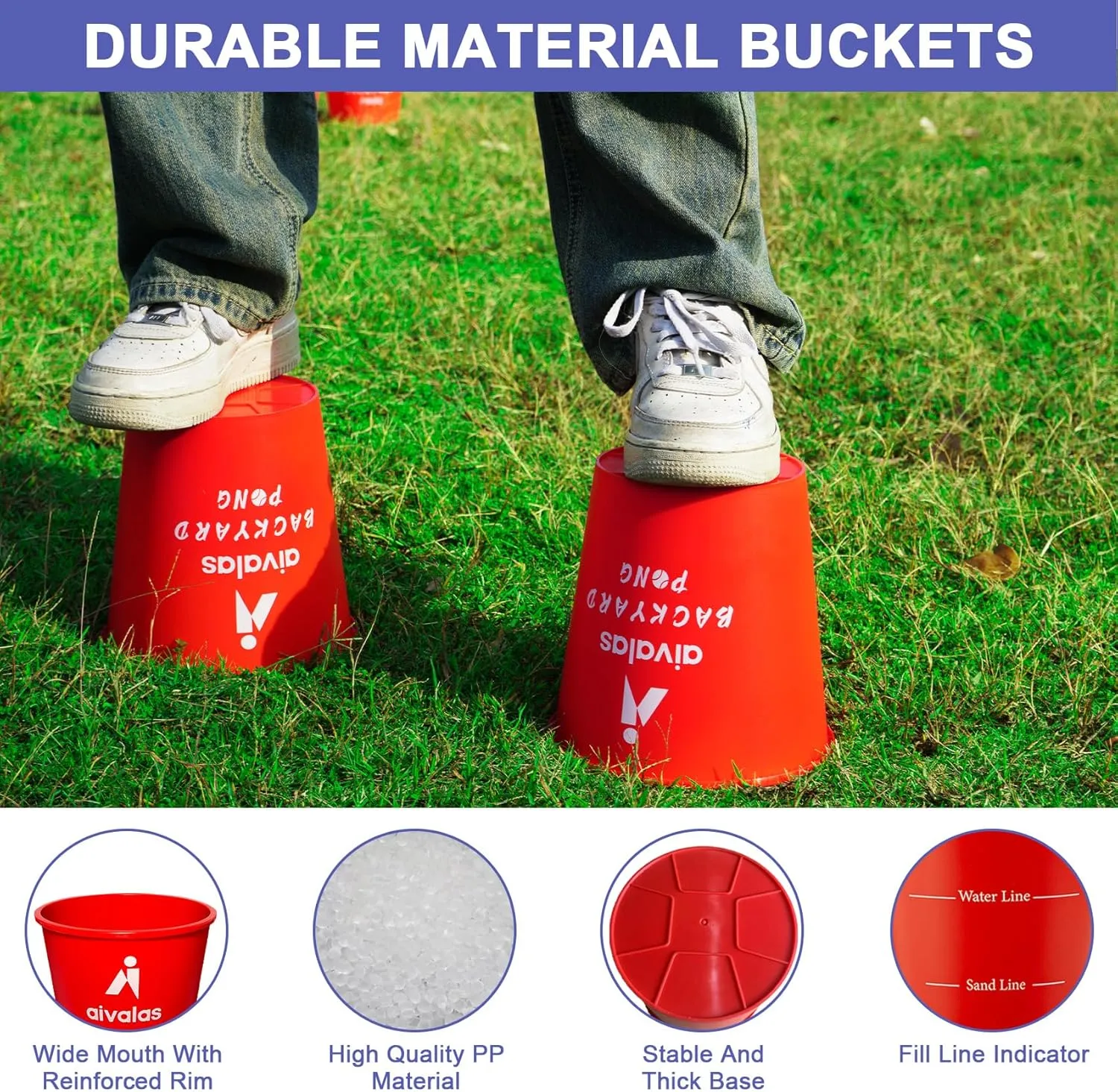 Yard Pong Outdoor Games, Giant Yard Games Set with 12 Buckets and Balls for Adults and Family, Toss Game Throwing Games for Beach, Camping, Lawn and Backyard
