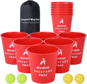 Yard Pong Outdoor Games, Giant Yard Games Set with 12 Buckets and Balls for Adults and Family, Toss Game Throwing Games for Beach, Camping, Lawn and Backyard
